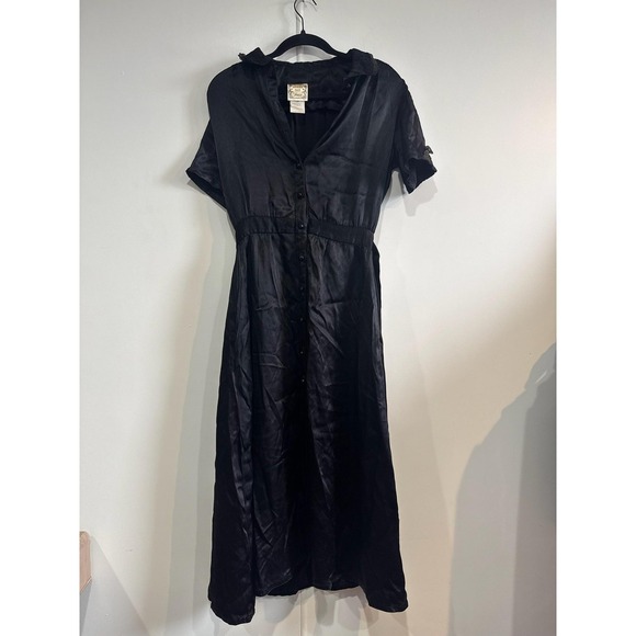Gunne Sax Dresses & Skirts - Vintage Gunne Sax By Jessica Dress Juniors 11 Black Satin Shirt Maxi A-Line 70s